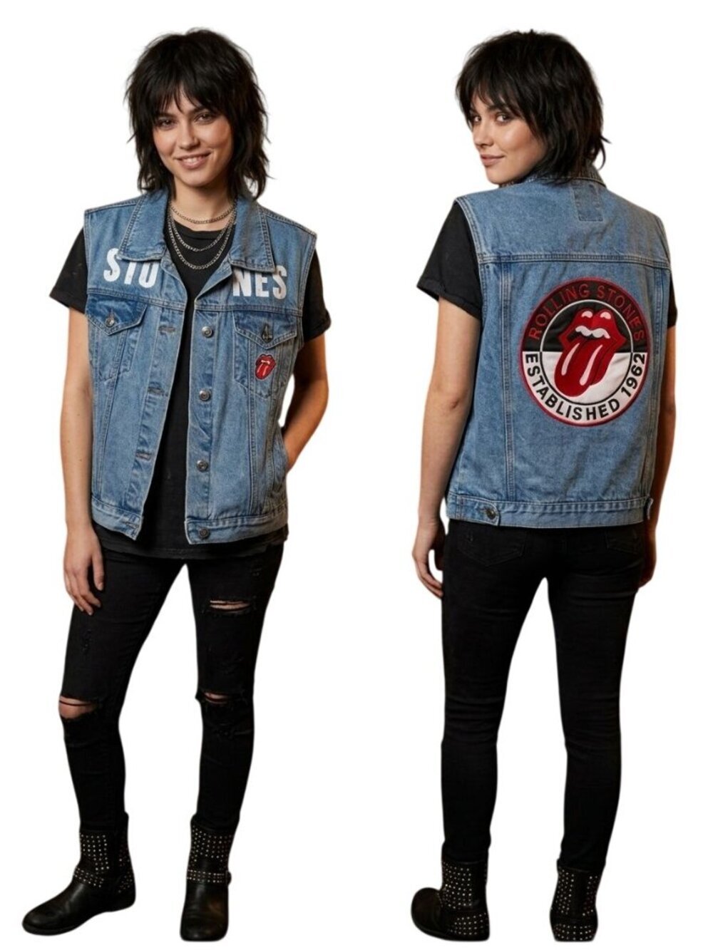 The Rolling Stones X Forever 21 Denim Vest Patches Unique Rock N Roll Size S